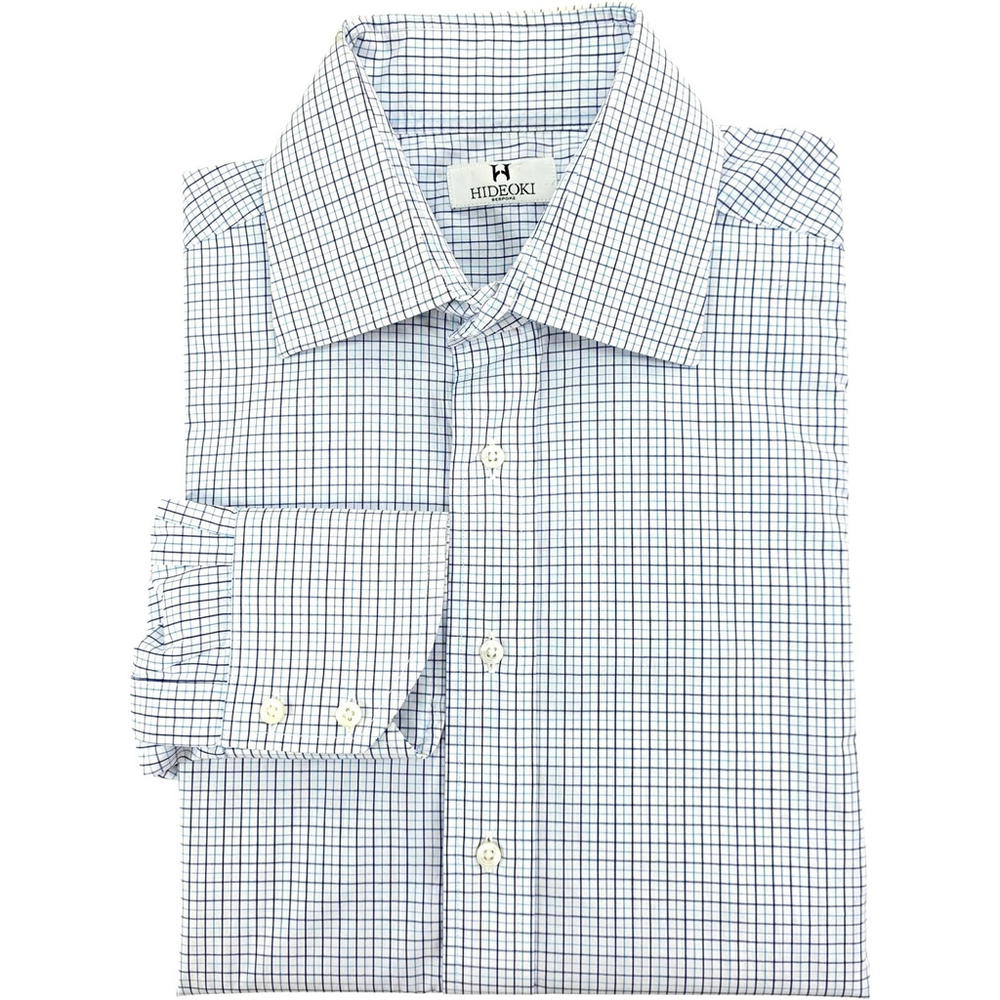 Quiet Luxury Hideoki Bespoke Blue Check Dress Shirt Mens Large Tailored